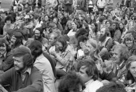 Protestors listen to a speech, Day of Peace protest, St. Cloud State University