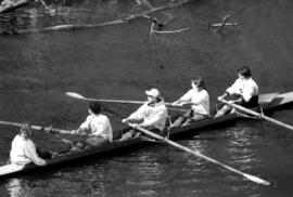 Rowing Club member prepare to row, St. Cloud State University