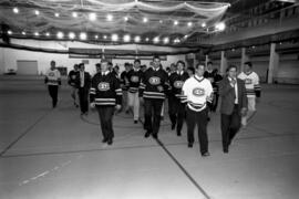 Hockey players at the National Hockey Center (1989) groundbreaking, St. Cloud State University