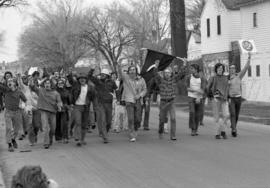 Protestors march, Day of Peace protest, St. Cloud State University