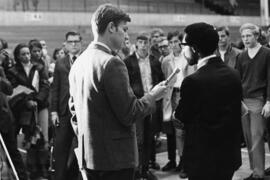 Man is interviewed, St. Cloud State University