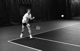 St. Cloud State tennis player Todd Holes practices