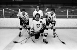 St. Cloud State senior hockey players Steve Martinson, Jim Gravel, Jeff Passolt, and Gary Stefano