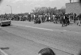 Protestors march, Day of Peace protest, St. Cloud State University