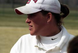 Paula U'Ren at a softball game against Minnesota State University Mankato, St. Cloud State University