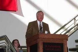 James W. Miller speaks at the Miller Center (2000) grand opening, St. Cloud State University