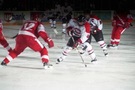 Action during a hockey game against the University of Wisconsin, St. Cloud State University