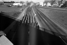 Marching band at the homecoming parade, St. Cloud State University