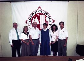 President Brendan McDonald with David Sprague, Dorothy Simpson, Barb Grachek, Annette Wilson, and William Radovich, St. Cloud State University