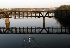 Rowing Club boat on Mississippi River, St. Cloud State University