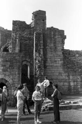 Christine Mitchell talks to St. Cloud State students at a castle near Alnwick, England