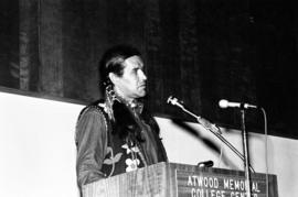 Clyde Bellecourt speaks at Atwood Memorial Center (1966), St. Cloud State University