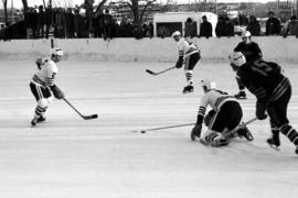 St. Cloud State University plays against Mankato State College in men's hockey