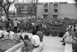 Protestors gather, Day of Peace protest, St. Cloud State University