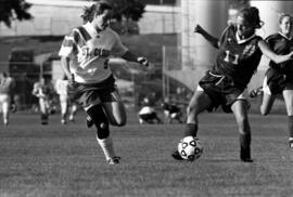 Chris Fleischer plays in a soccer game against Mankato State University, St. Cloud State University