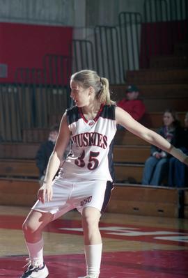 St. Cloud State basketball player Cindy Althoff during a game against Concordia College