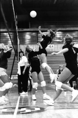 A volleyball gets ready to hit a volleyball, St. Cloud State University