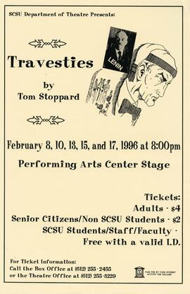 Travesties theatre production poster, St. Cloud State University