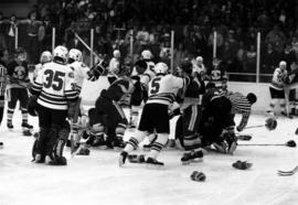 St. Cloud State and University of Wisconsin-River Falls hockey players fight, St. Cloud State University