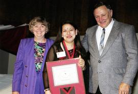 The parents of Dennis Thayer with the winner of the Thayer award at the Excellence in Leadership awards dinner, St. Cloud State University