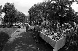 People gather on sidewalks to visit vendors' booths, Lemonade Concert and Art Fair, St. Cloud State University