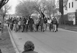 Protestors march, Day of Peace protest, St. Cloud State University