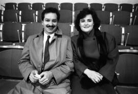 Sue and Bill Prout watch hockey practice at the National Hockey Center (1989), St. Cloud State University