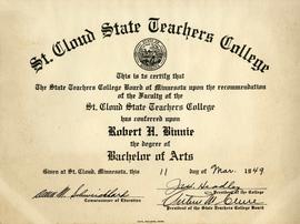 Robert H. Binnie diploma, St. Cloud State University