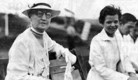 Alice Whitney and Edith Campbell at the dedication of the Whitney Memorial Airport