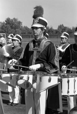 Marching band at homecoming football game, St. Cloud State University