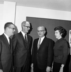 Presidents Robert Wick and George Budd, Emily Hannah, and Roger Barrett at the Performing Arts Center (1968) dedication, St. Cloud State University