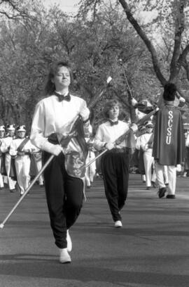 Marching band at the homecoming parade, St. Cloud State University