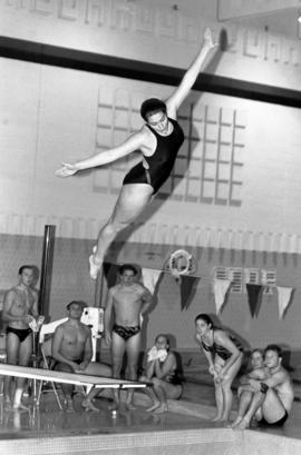 Sarah Loquai competes during a swimming meet, St. Cloud State University