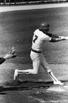 Bob Hegman swings a baseball bat during a St. Cloud State University baseball game