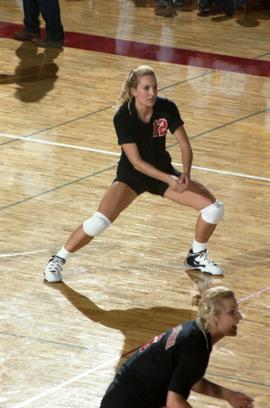 Cami Selbitschka celebrates during a volleyball match against Augustana College, St. Cloud State University