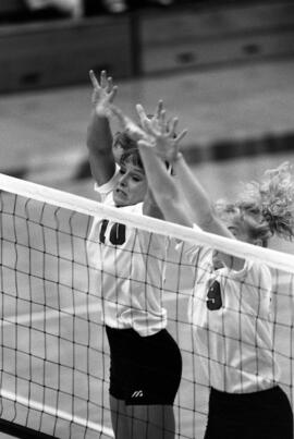 Swen Minnema and Krista Hartung during a volleyball match against the University of North Dakota, St. Cloud State University