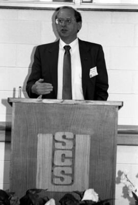 Myron Umerski speaks at a Foundation event, St. Cloud State University
