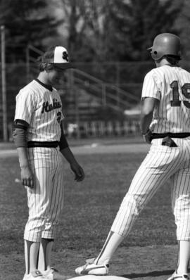 Bob Greeley and Larry Goodrie during a St. Cloud State University baseball game against the University of Minnesota-Duluth