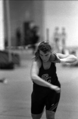 Sandra Dingmann readies to throw the shot put, St. Cloud State University