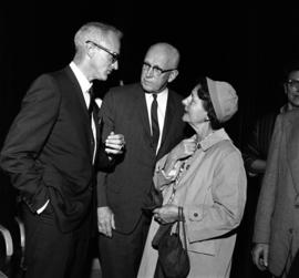 Former St. Cloud State president George Budd speaks to people at the dedication for Holes Hall, Case Hall, and Halenbeck Hall