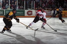 Action during a hockey game against Michigan Tech University, St. Cloud State University