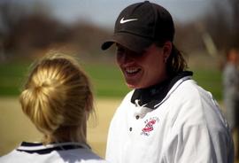 Paula U'Ren during a softball game, St. Cloud State University