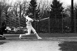 Bob Hegman swings a bat during a St. Cloud State University baseball game against Southwest State University