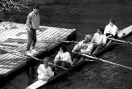 Rowing Club member prepare to row, St. Cloud State University