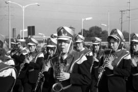 Marching band at the homecoming parade, St. Cloud State University