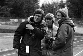 Mike Knaak, Tom Roster, and Dwight Hazard at a St. Cloud State University football game