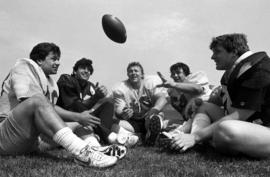 St. Cloud State University football players Chuck Abbadessa, Pat Smith, Steve Schuldt, Kurtis Sjelin, and Pete Klinkhammer