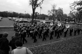 Marching band at the homecoming parade, St. Cloud State University