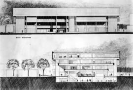 Centennial Hall (1971), architect's drawing, exterior, St. Cloud State University