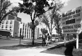 Centennial Year Celebration sign, St. Cloud State University